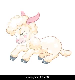 Cute cartoon character sleepy lamb. Vector illustration isolated on white background. For postcard, posters, nursery design, greeting card, stickers, Stock Vector