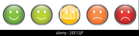Feedback vector buttons with smiley Icons in different colors from happy to sad Stock Vector