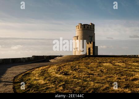 O'Brien's Tower built in 1835 marks the highest point of the Cliffs of Moher, Ireland, Europe Stock Photo