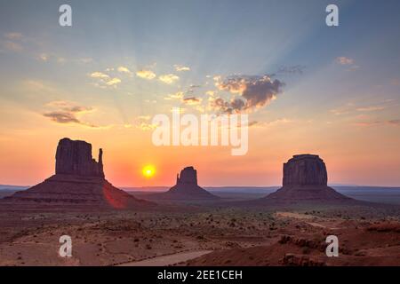 Sunrise over the Monument Valley from the Artist's point, Arizona, United States Stock Photo