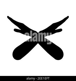 Silhouette sign denial x hands. Vector illustration silhouette of the stop mistake sign by hand isolated on white background. Two arms crossed. Stock Vector