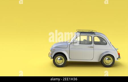 old classic italian car 500 gray on a yellow background. 3d render Stock Photo