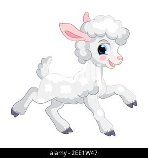 Funny cartoon gray standing lamb. Cute animal. Vector illustration for postcard, posters, nursery design, greeting card, stickers or room decor, t-shi Stock Vector