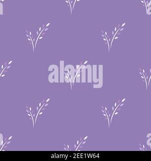 Seamless floral pattern with lavender flowers. Floral texture on violet background. Hand drawn shabby sprigs with sharp leaflets. For printing on fabr Stock Vector