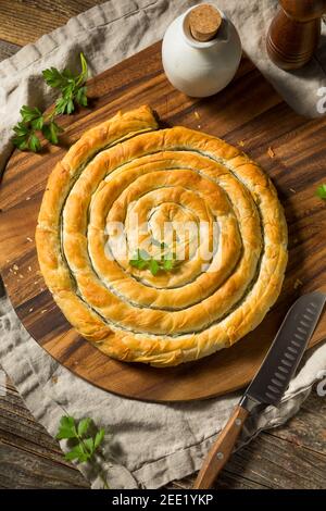 Homemade Spinach and Feta Spanakopita Swirl Ready to Eat Stock Photo