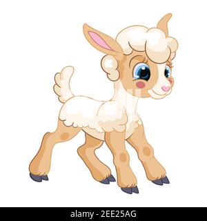 Funny cute cartoon character lamb. Vector illustration isolated on white background. For postcard, posters, nursery design, greeting card, stickers, r Stock Vector