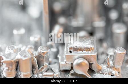 Close up image of a circuit board painted silver Stock Photo