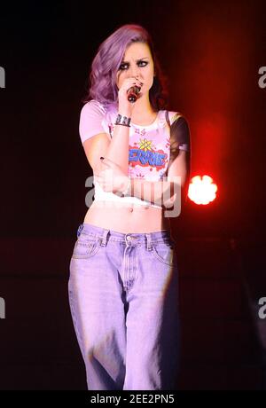 London, UK.  13th February 2013. Perrie Edwards of Little Mix performs on stage at the HMV Hammersmith Apollo in London. Stock Photo