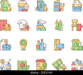 Waste management RGB color icons set Stock Vector