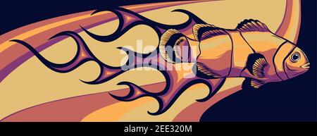 Abstract Burning anemone fish, Illustration vector design art Stock Vector