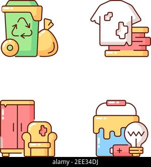 Garbage disposal RGB color icons set Stock Vector