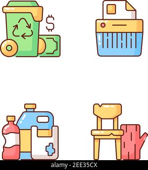 Managing waste RGB color icons set Stock Vector