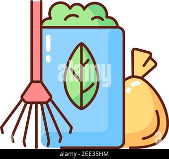 Yard waste collection RGB color icon Stock Vector