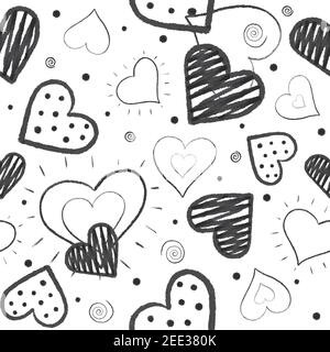 Love hearts seamless pattern. Doodle heart. Romantic background. Vector illustration. Stock Vector