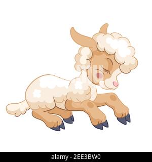 Cute cartoon character dreaming lamb. Vector illustration isolated on white background. For postcard, posters, nursery design, greeting card, stickers Stock Vector