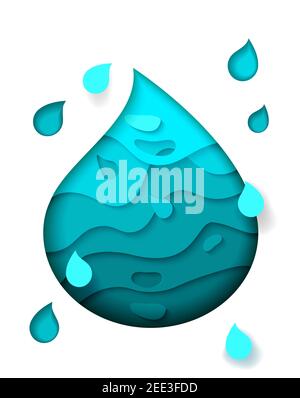 Bright beautiful water drop cut from paper. You can use a banner or poster banner. Save water earth recourses. Vector illustration. Stock Vector