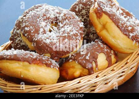 Chocolate Donuts in Basket Stock Photo