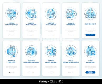 Business travel trends onboarding mobile app page screen with concepts Stock Vector