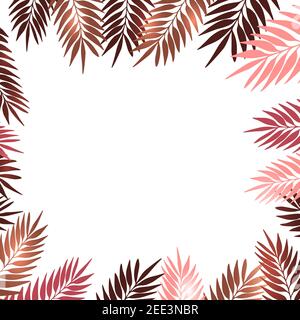 Floral frame with colorful exotic branches on white background. Ornate border with tropic leaves. Vector stock illustration for wallpaper, posters Stock Vector