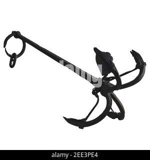 Vintage dilapidated ship anchor, on a white background in isolation Stock Photo