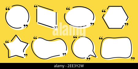Quote box frame, big set. Quote box icon. Texting quote boxes. Blank template quote text Stock Vector