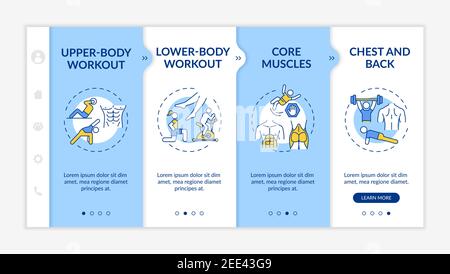 Physical training session types onboarding vector template Stock Vector