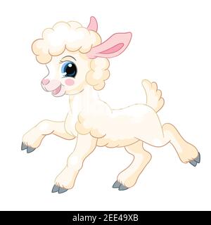 Cute beauty cartoon character lamb. Vector illustration isolated on white background. For postcard, posters, nursery design, greeting card, stickers, Stock Vector