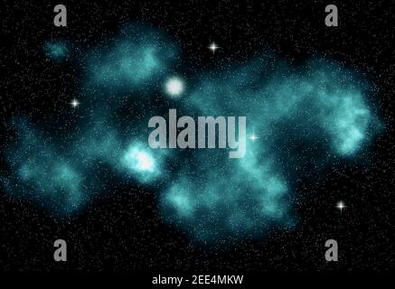 Beautiful turquoise space nebula with stars