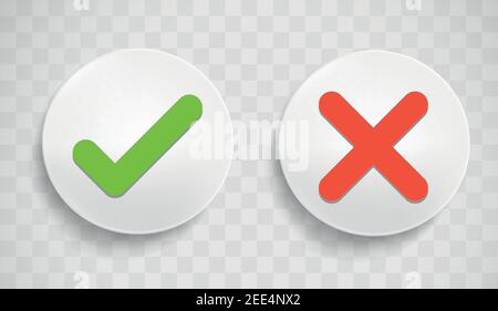 Tick icon set. Stylish check mark icon set in green and red color Stock Vector