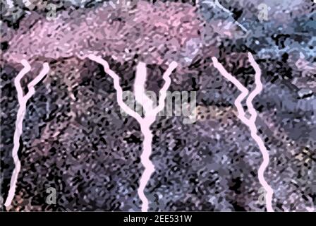 painting, lightning in a dark sky, illustration of a thunderstorm Stock Vector