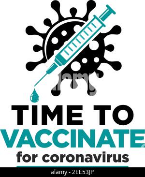 Time to COVID vaccinate icon. Vector illustration with syringe with vaccine and virus. Stock Vector