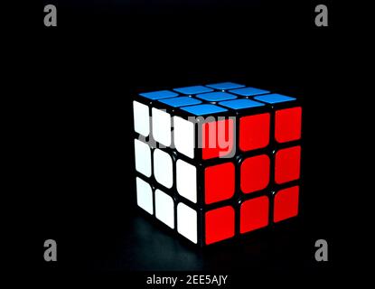 round rubik's cube on black background with reflection studio light ...