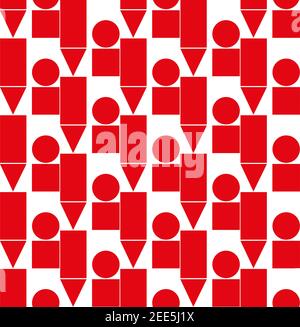 Random red shapes seamless pattern with squares, triangles and circles. Stock Vector