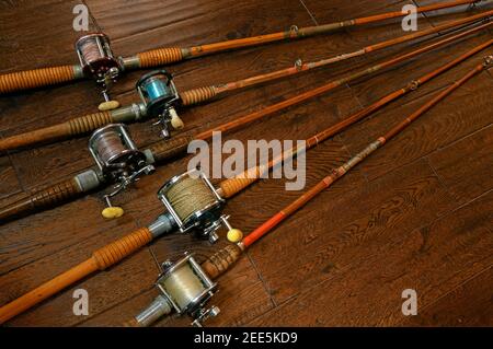Vintage Bamboo Fishing Rods Conventional Fishing Stock Photo