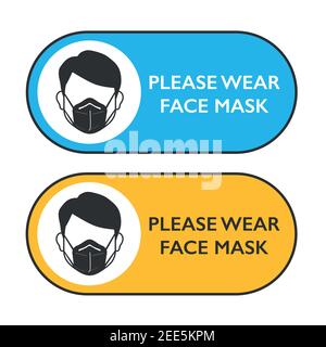 Set of face mask required signs isolated on white Stock Vector
