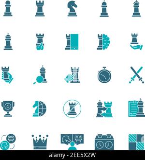 Set of chess colored icon. Board game, king, queen, bishop, pawn, rook, knight and more. Stock Vector