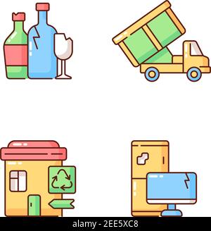 Garbage management RGB color icons set Stock Vector