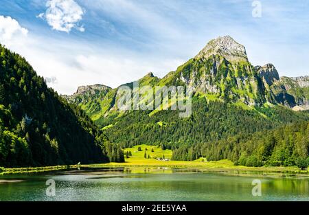 Brunnelistock mountain at Obersee lake in Swiss Alps Stock Photo