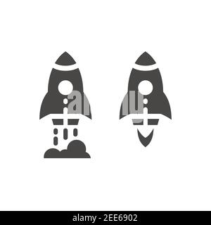 Rocket shuttle black vector icon. Startup business symbol, spaceship. Stock Vector