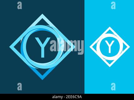 Blue Y initial letter in unique frame design Stock Vector