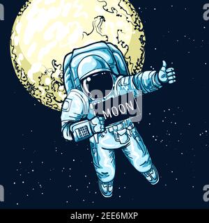 Astronaut hitchhiking illustration Stock Vector