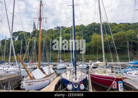 Saint-Brieuc, France - August 27, 2019: Legue port on the Le Gouet river in Plerin with various sail boats and yachts, Brittany, France Stock Photo