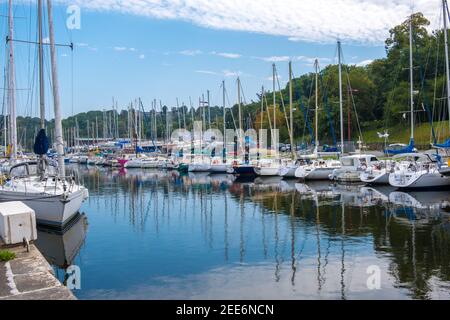 Saint-Brieuc, France - August 27, 2019: Legue port on the Le Gouet river in Plerin with various sail boats and yachts, Brittany, France Stock Photo