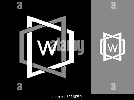 White black grey of W initial letter in frame design Stock Vector