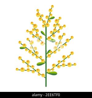 Simple minimalistic bright green branch with leaves and yellow berries. Flower collection of colorful plants for seasonal decoration . Stylized icons. Stock Vector