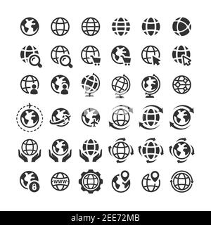 Globe web vector icon set. Planet Earth icons for websites. Stock Vector
