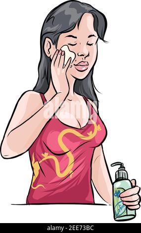 Vector illustration of young woman with moisturizing agent on her face Stock Vector