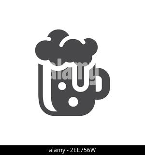 Beer mug black vector icon. Beer glass with foam and bubbles symbol. Stock Vector