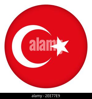 Flag of Turkey round icon, badge or button. Turkish national symbol. Template design, vector illustration. Stock Vector