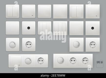 Wall switch. Power electrical socket. Stock Vector